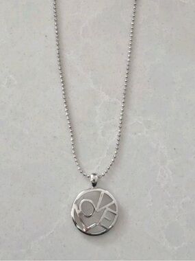 Alexas Angles  'LOVE' Round Pendant Necklace - Silver